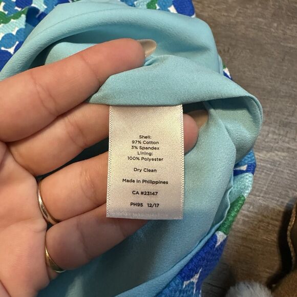 Womens NWT Blue Green Polka Dot TALBOTS Lined Stretch Below Knee Skirt 4 Petite - Picture 5 of 6